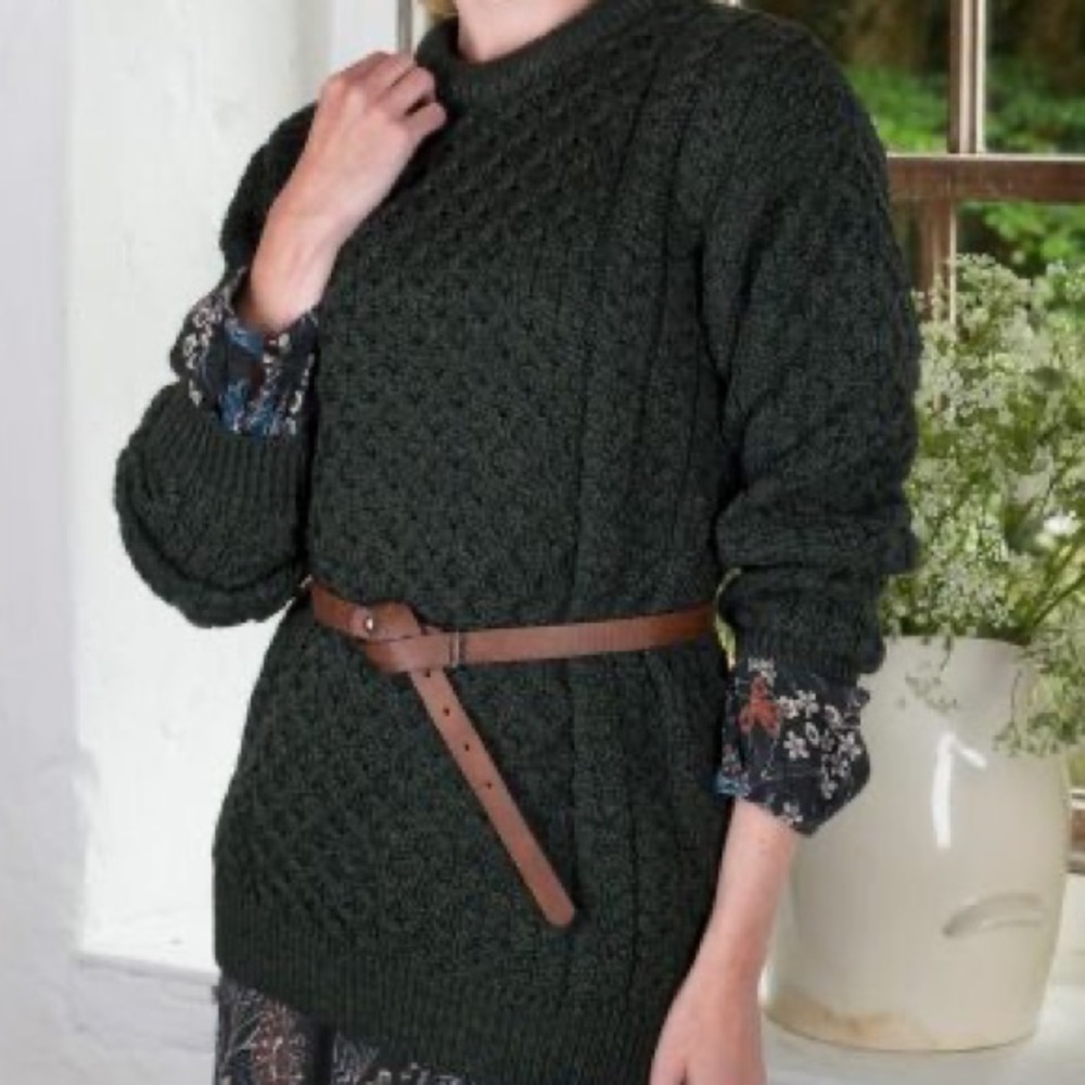 Irish Aran Merino Wool Crew Neck Sweater, size S